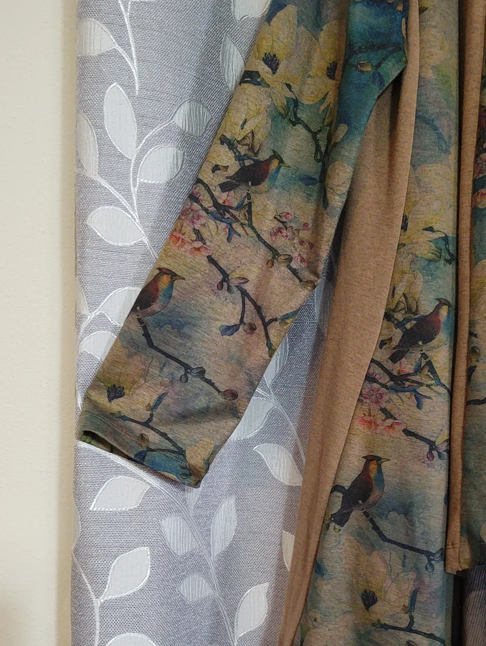 Soft Surroundings Tan and Teal Scenic Print Open-Front Cardigan size M - Picture 3 of 7